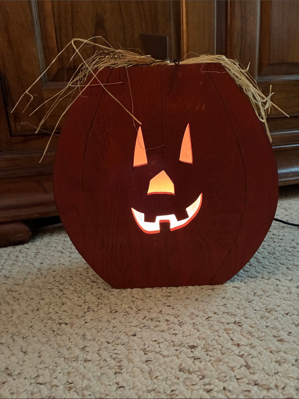 Orange-Red Wooden Jack-O'-Lantern Accent Light